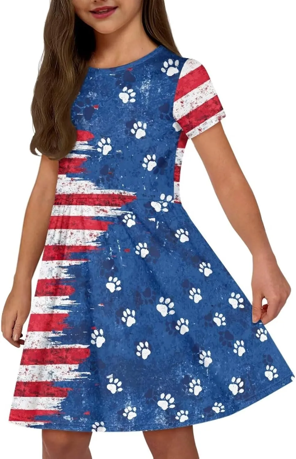 Girls Short Sleeve Dresses with Pockets Cute Dresses for Girls 3-16 Years Old