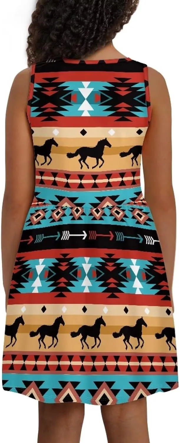 Girls Summer Dress with Pockets Casual Sleeveless Midi Dress for 4-14 Years