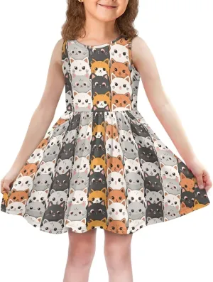 Girls Summer Dress with Pockets Casual Sleeveless Midi Dress for 4-14 Years