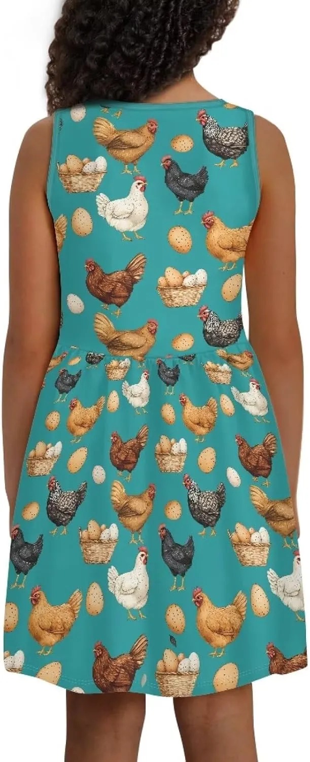 Girls Summer Dress with Pockets Casual Sleeveless Midi Dress for 4-14 Years