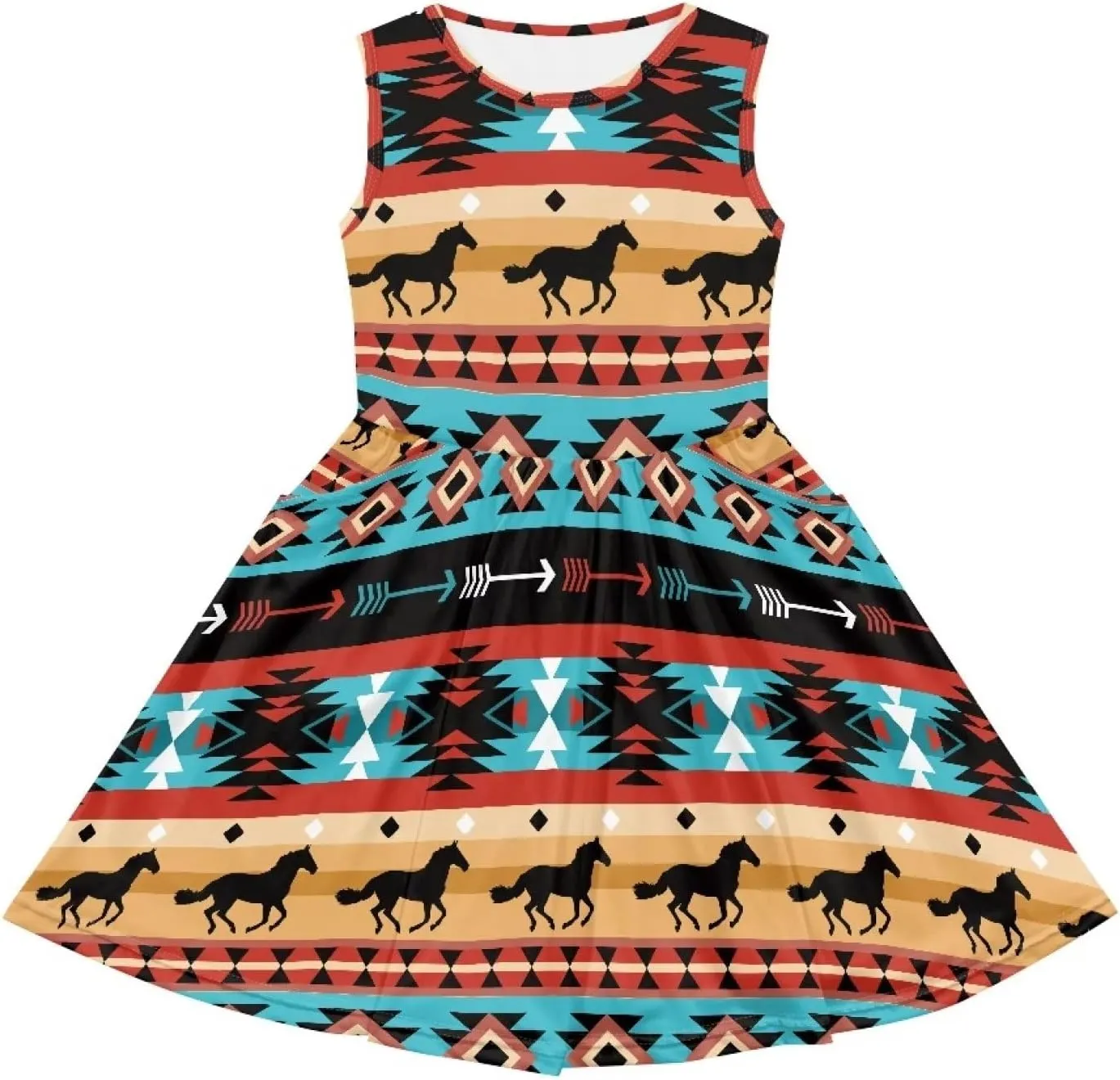 Girls Summer Dress with Pockets Casual Sleeveless Midi Dress for 4-14 Years