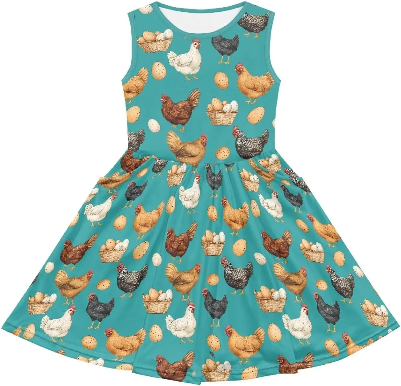 Girls Summer Dress with Pockets Casual Sleeveless Midi Dress for 4-14 Years