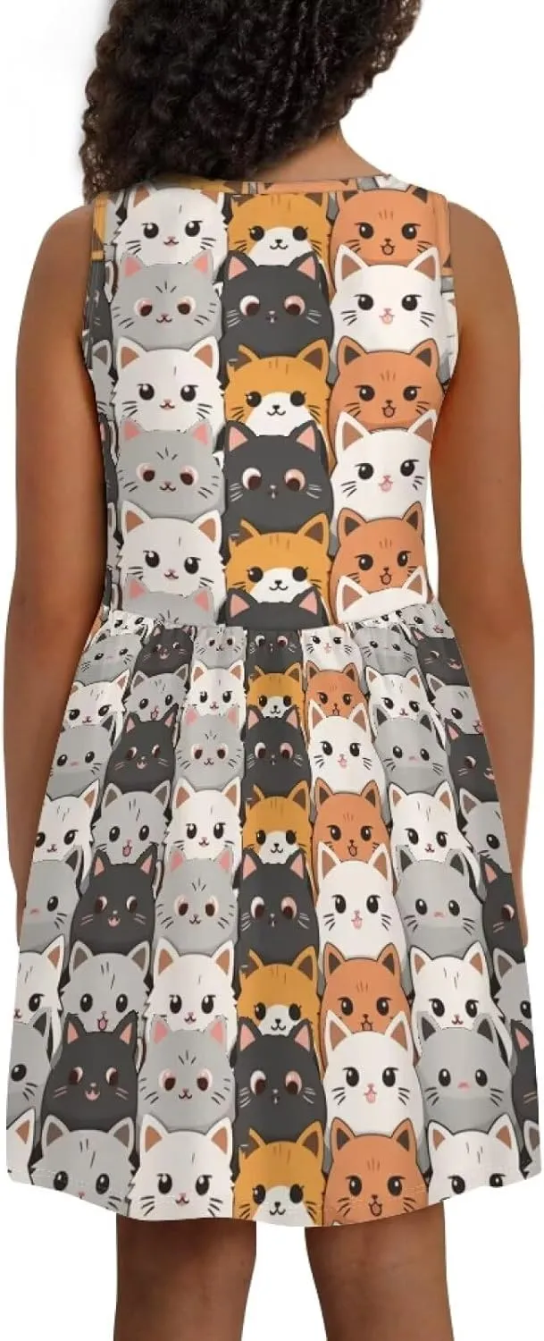 Girls Summer Dress with Pockets Casual Sleeveless Midi Dress for 4-14 Years