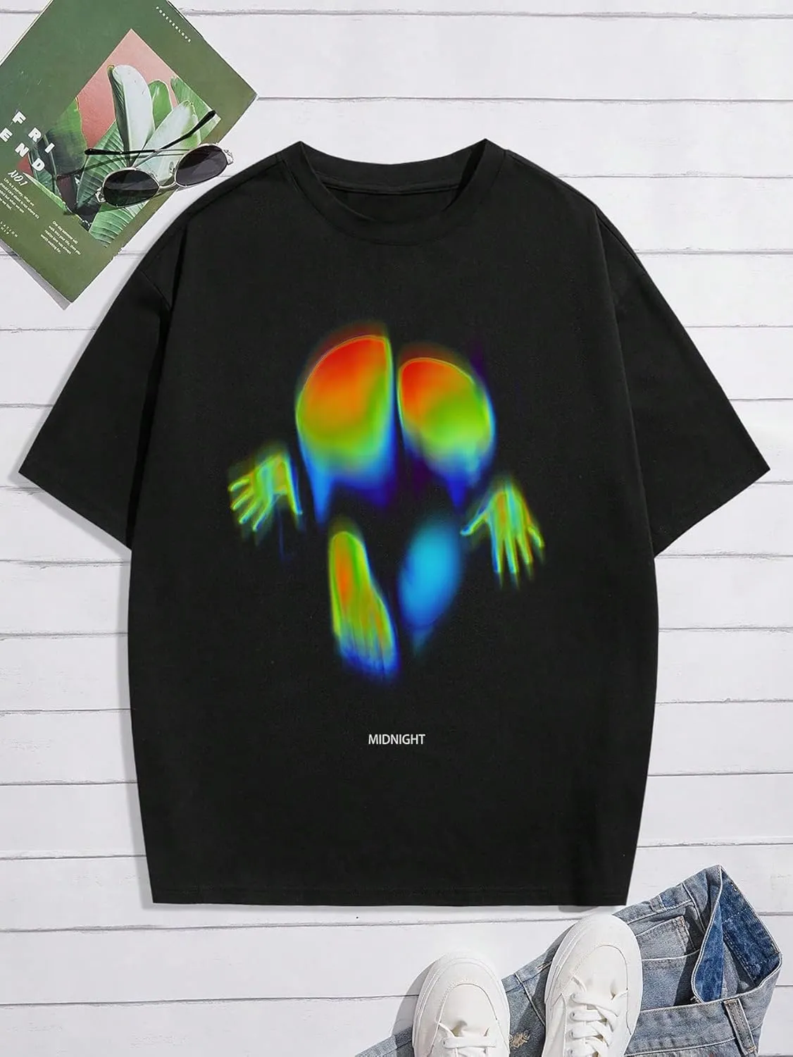 GORGLITTER Men's Letter Graphic Print T Shirts Round Neck Short Sleeve Loose Tee Tops