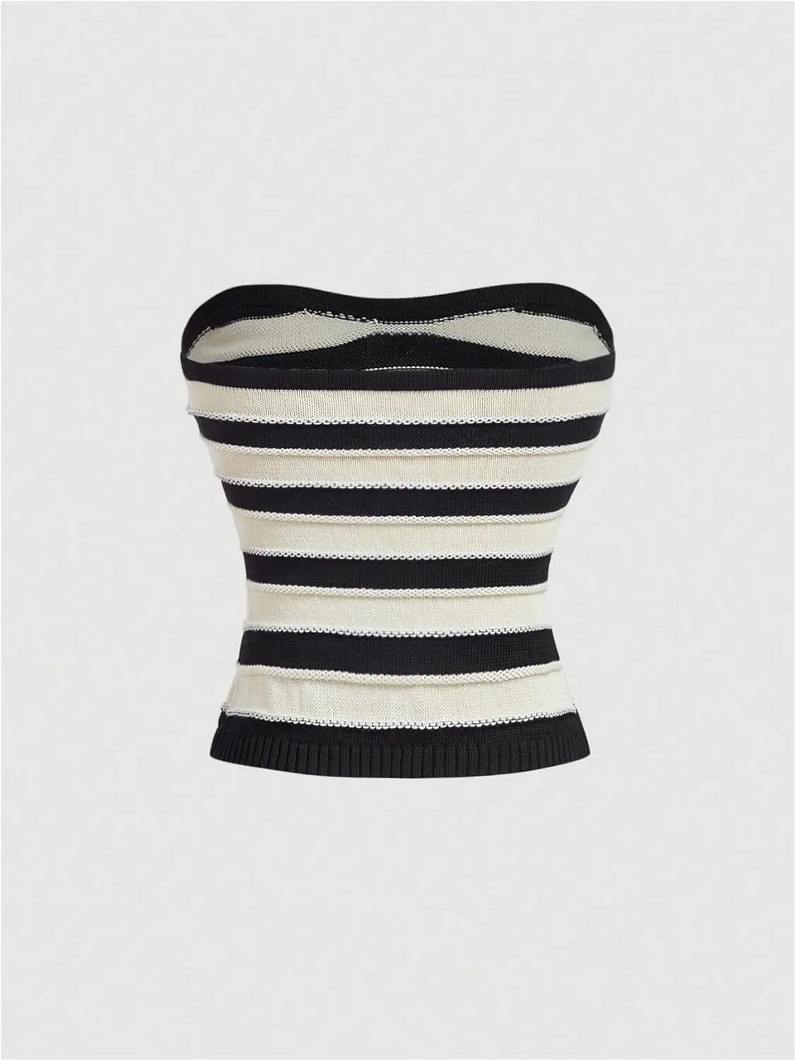 GORGLITTER Women's Strapless Knit Tube Top Slit Hem Sleeveless Button Up Striped Sleeveless Bandeau