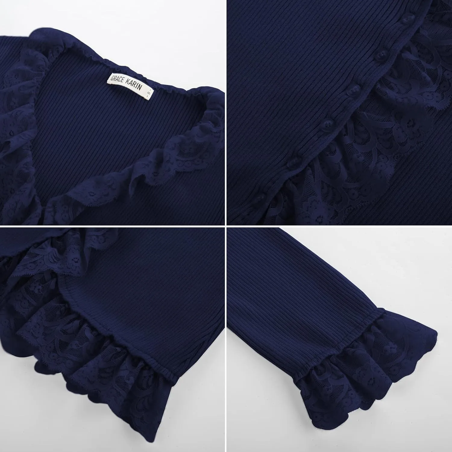 GRACE KARIN Lightweight Cardigan Sweaters for Women 2025 3/4 Sleeve Lace Button Open Front Bolero Shrug
