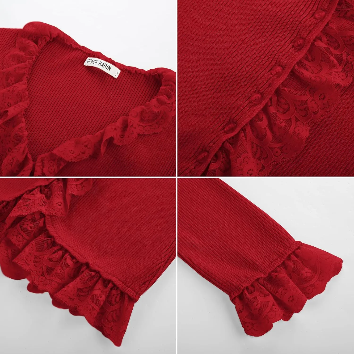 GRACE KARIN Lightweight Cardigan Sweaters for Women 2025 3/4 Sleeve Lace Button Open Front Bolero Shrug
