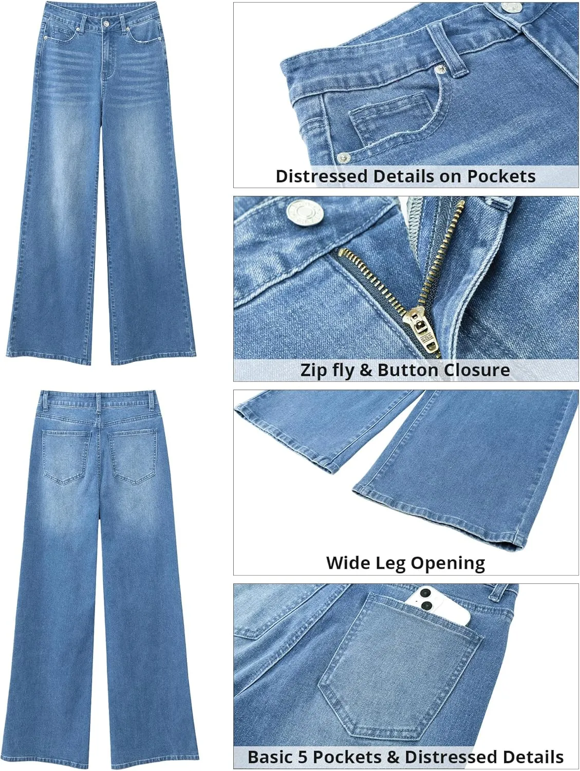 GRAPENT Wide Leg Jeans for Women Trendy High Waisted Stretchy Denim Pants 90s Baggy Jeans Trouser Jeans with Pockets