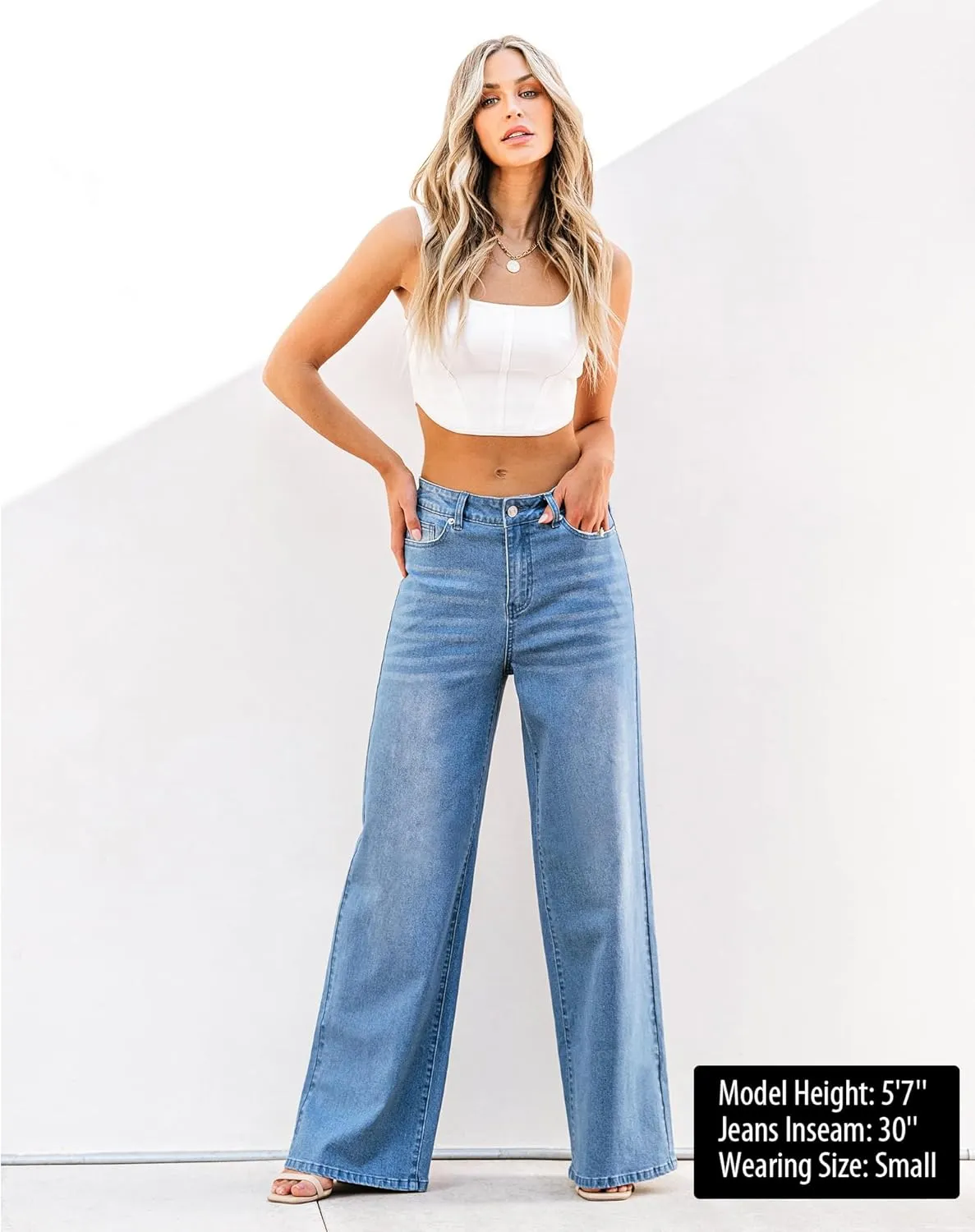 GRAPENT Wide Leg Jeans for Women Trendy High Waisted Stretchy Denim Pants 90s Baggy Jeans Trouser Jeans with Pockets