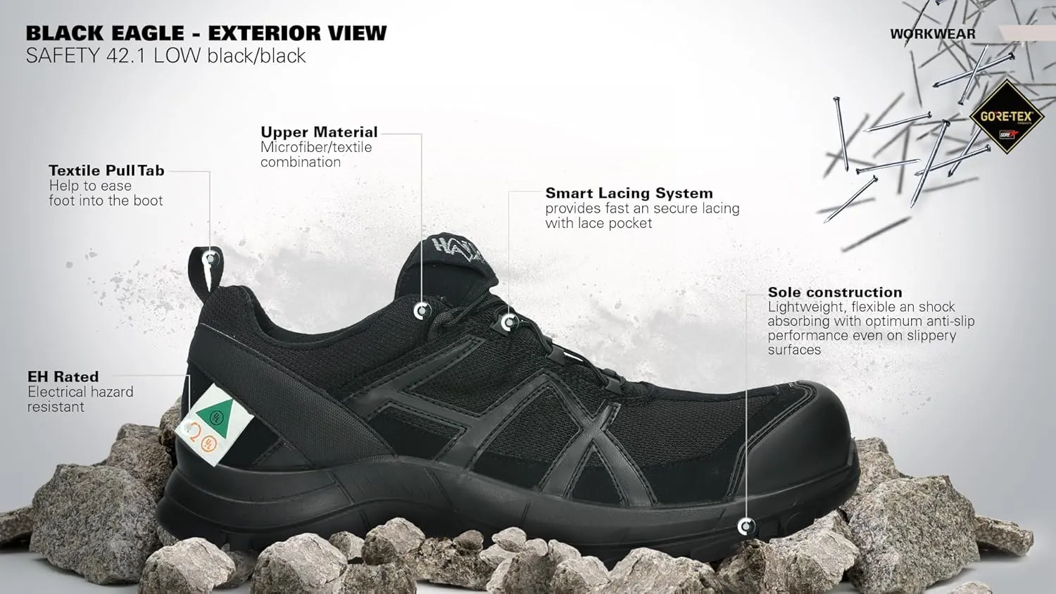 HAIX Black Eagle Safety 42.1 Low Work Boots for Men - Composite Toe, GORE-TEX Liner, Breathable and Lightweight Boots