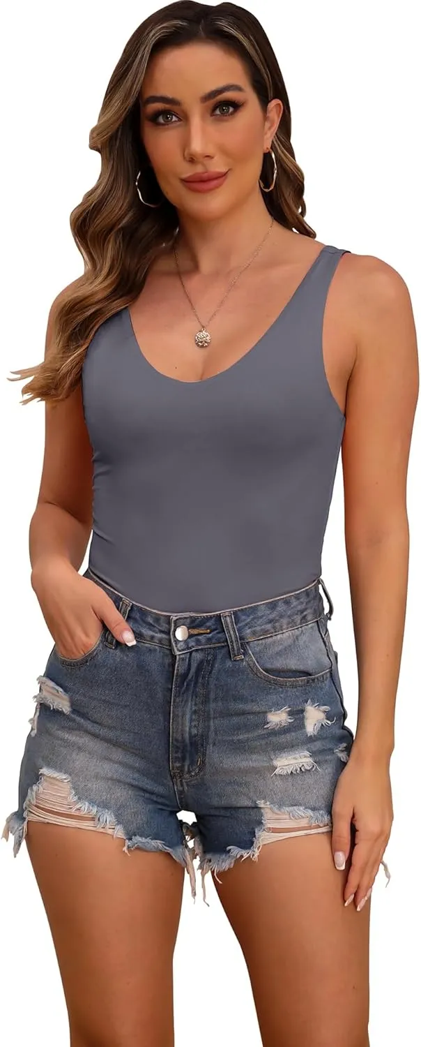 Halife Women's Double Lined Tank Tops Seamless Sleeveless Basic Fitted Shirts
