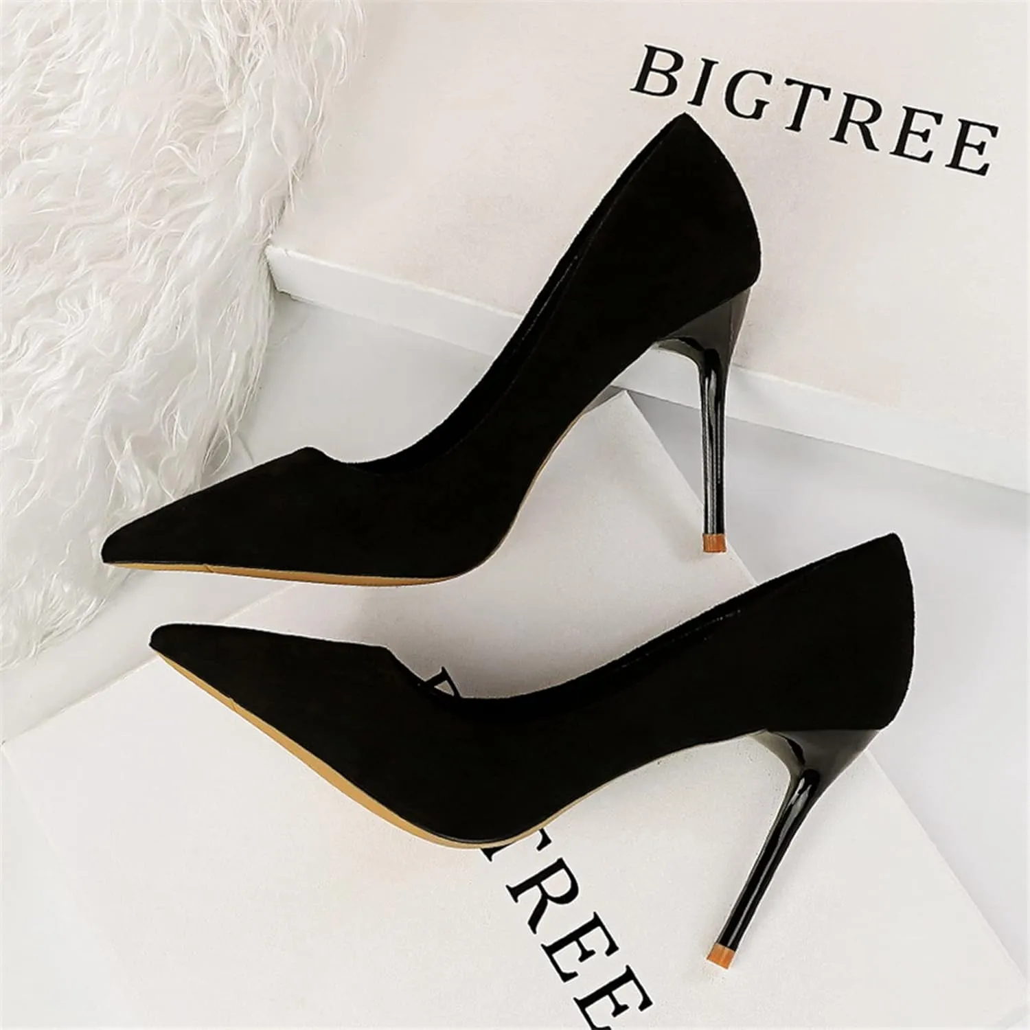 Hee grand Classic Pointed Toe Heels for Women Fashion Suede Stiletto Wedding Party Dress Shoes Office Pumps Lady High Heels