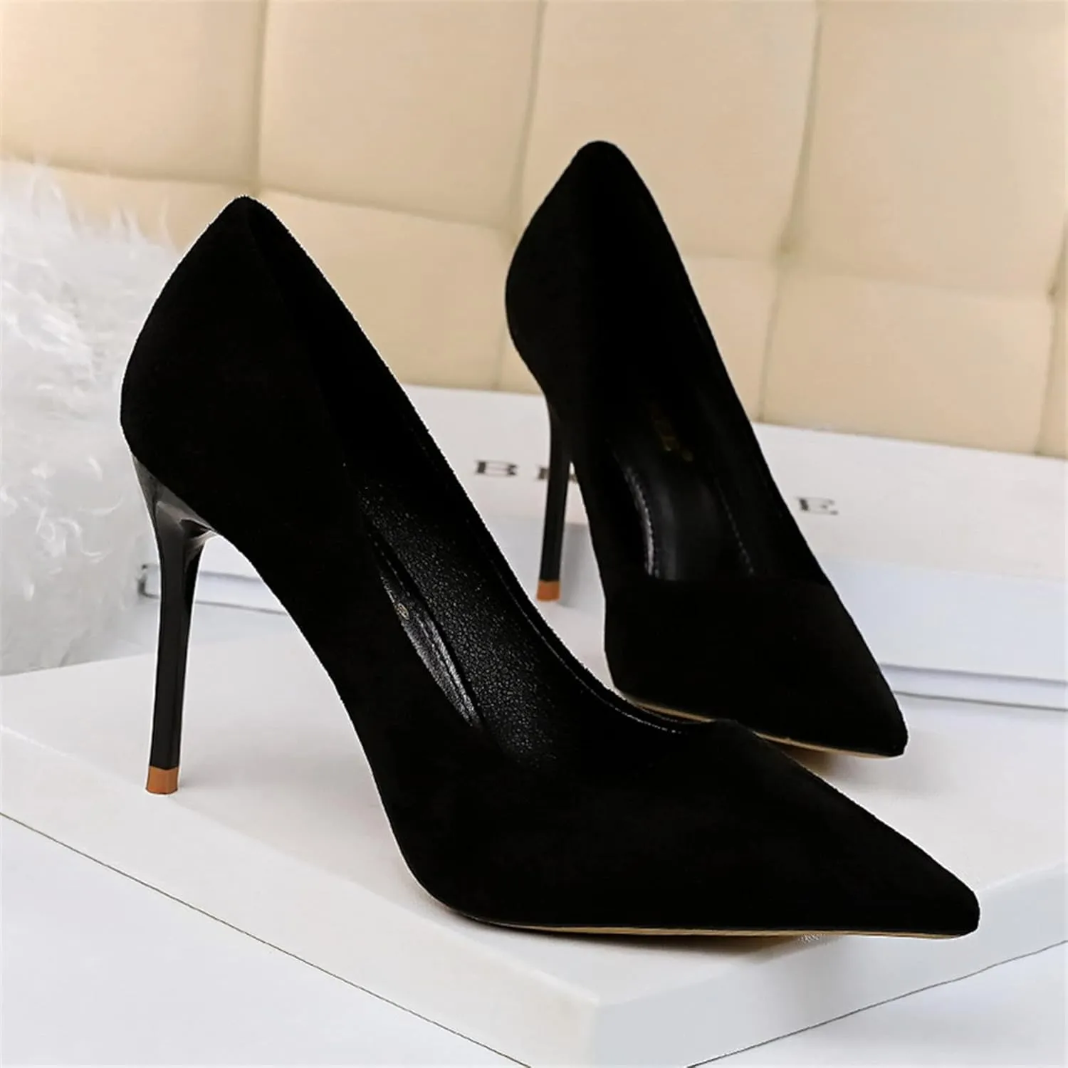 Hee grand Classic Pointed Toe Heels for Women Fashion Suede Stiletto Wedding Party Dress Shoes Office Pumps Lady High Heels