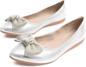 Hee grand Women Foldable Ballet Flats Bling Rhinestones Soft Leather Pointy Toe Flats Sparkle Wedding Dress Shoes Comfort Slip on Loafers Big Size