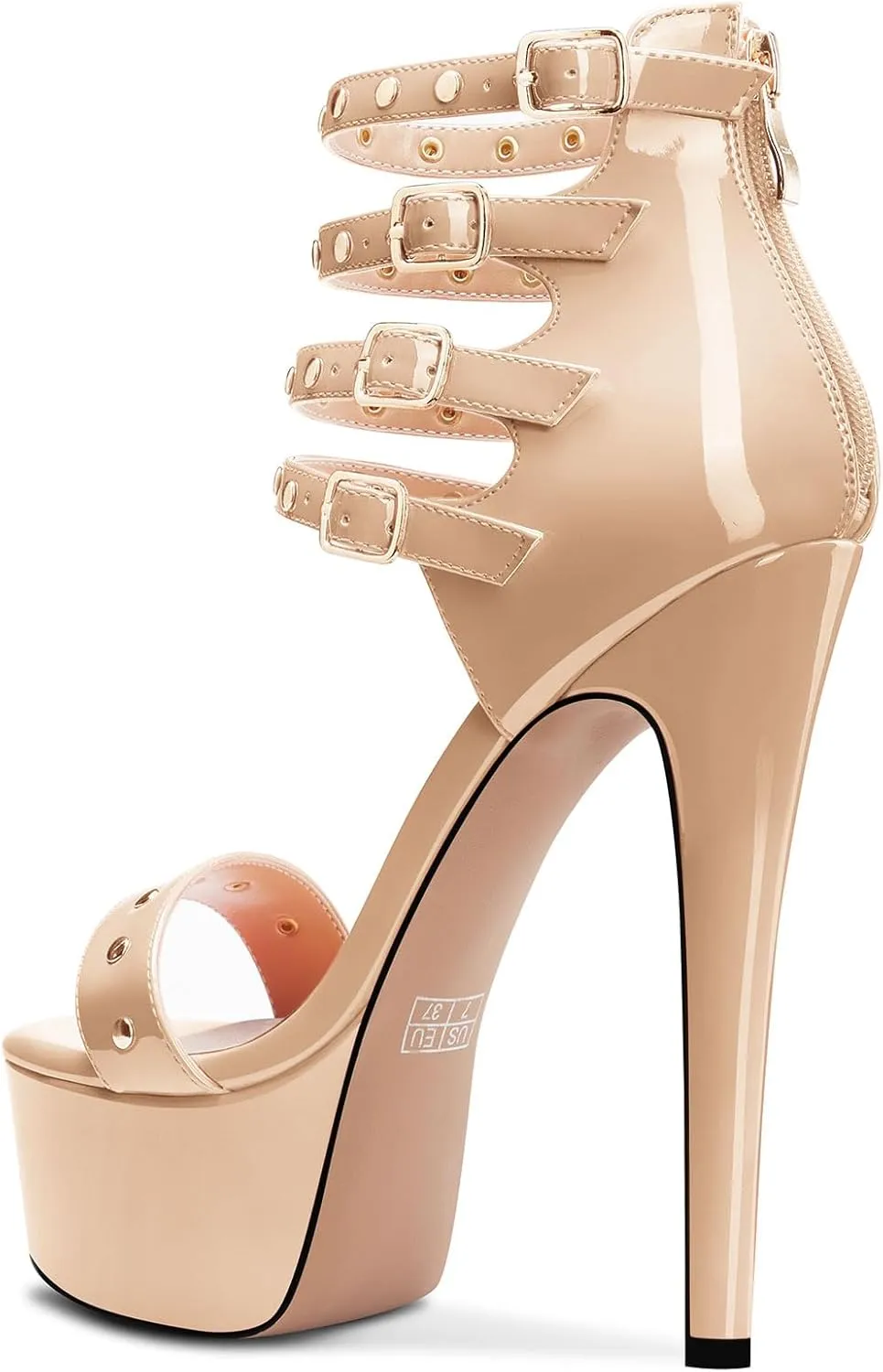 HEUIVZAR Womens Platform Stiletto High Heel Peep Open Toe Sandals Ankle Strap Zipper Buckle Party Gladiator Patent Leather Summer Shoes