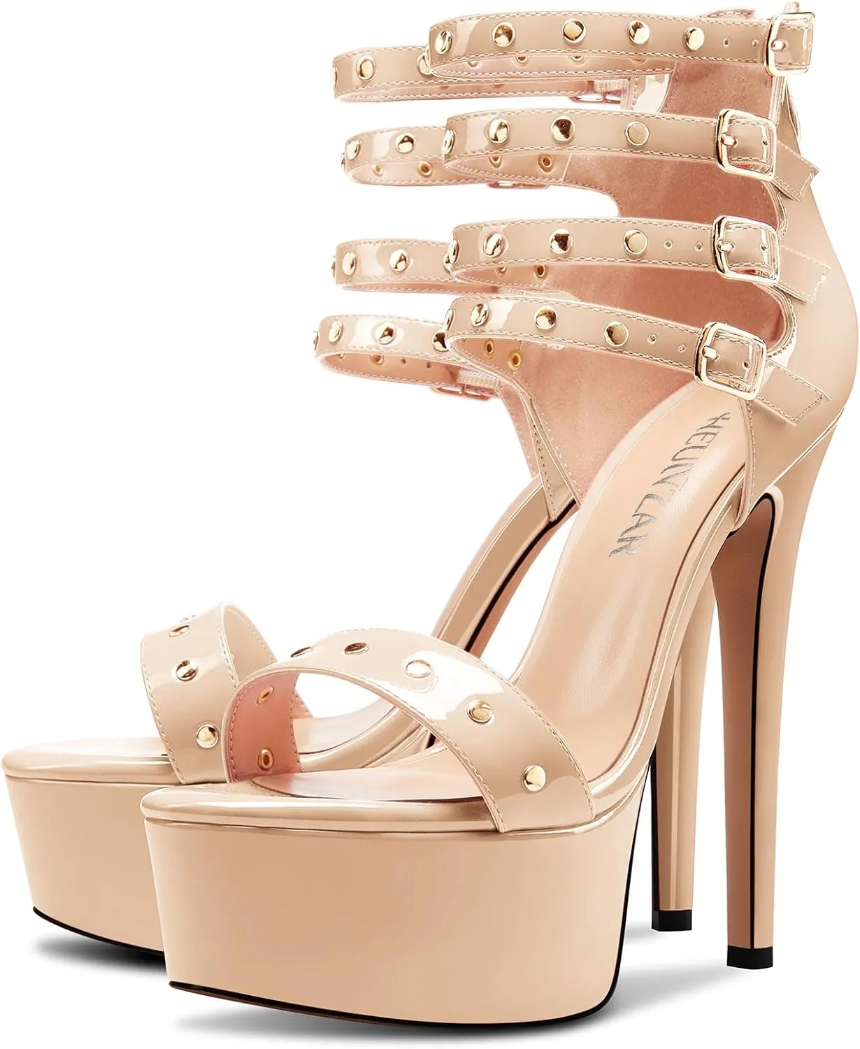 HEUIVZAR Womens Platform Stiletto High Heel Peep Open Toe Sandals Ankle Strap Zipper Buckle Party Gladiator Patent Leather Summer Shoes