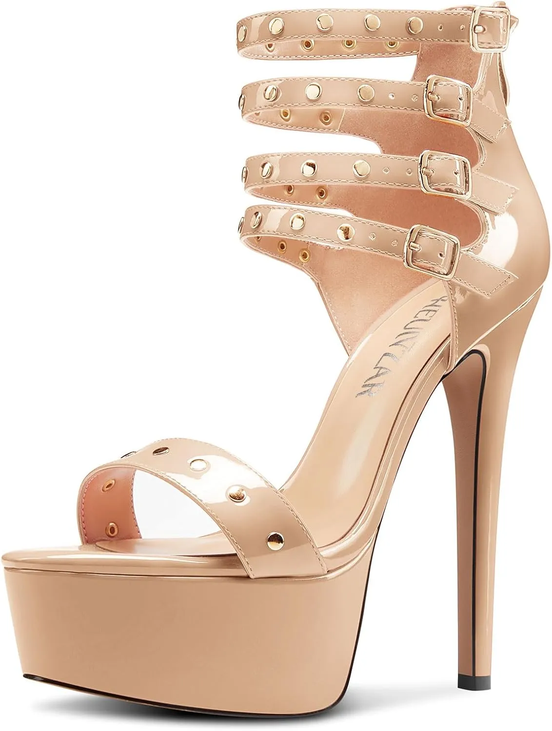 HEUIVZAR Womens Platform Stiletto High Heel Peep Open Toe Sandals Ankle Strap Zipper Buckle Party Gladiator Patent Leather Summer Shoes