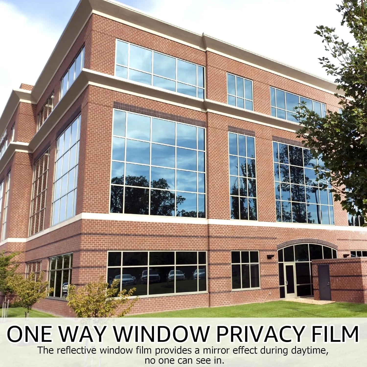 HIDBEA One Way Window Film, Daytime Privacy Sun Blocking Reflective Window Film No Glue Static Cling Heat Control Window Tinting Film for Home and Office, Black Silver, 35.4 x 196.8 Inch