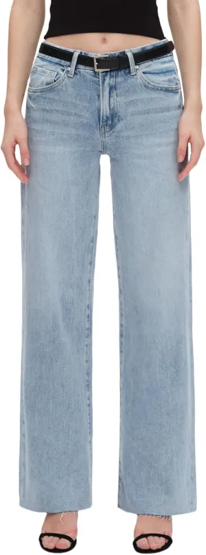 High Waist Stretchy Wide Leg Jeans for Women Basic Straight Denim Pants Raw Hem Underwear Trouser