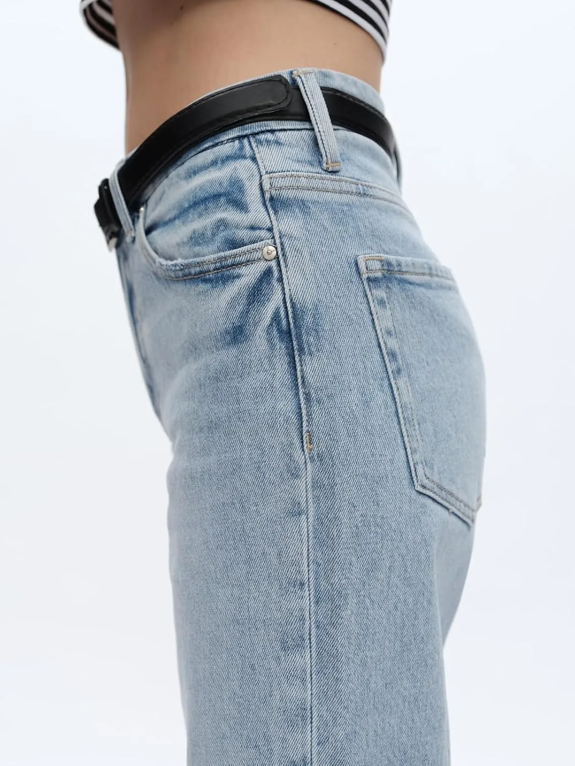 High Waist Stretchy Wide Leg Jeans for Women Basic Straight Denim Pants Raw Hem Underwear Trouser
