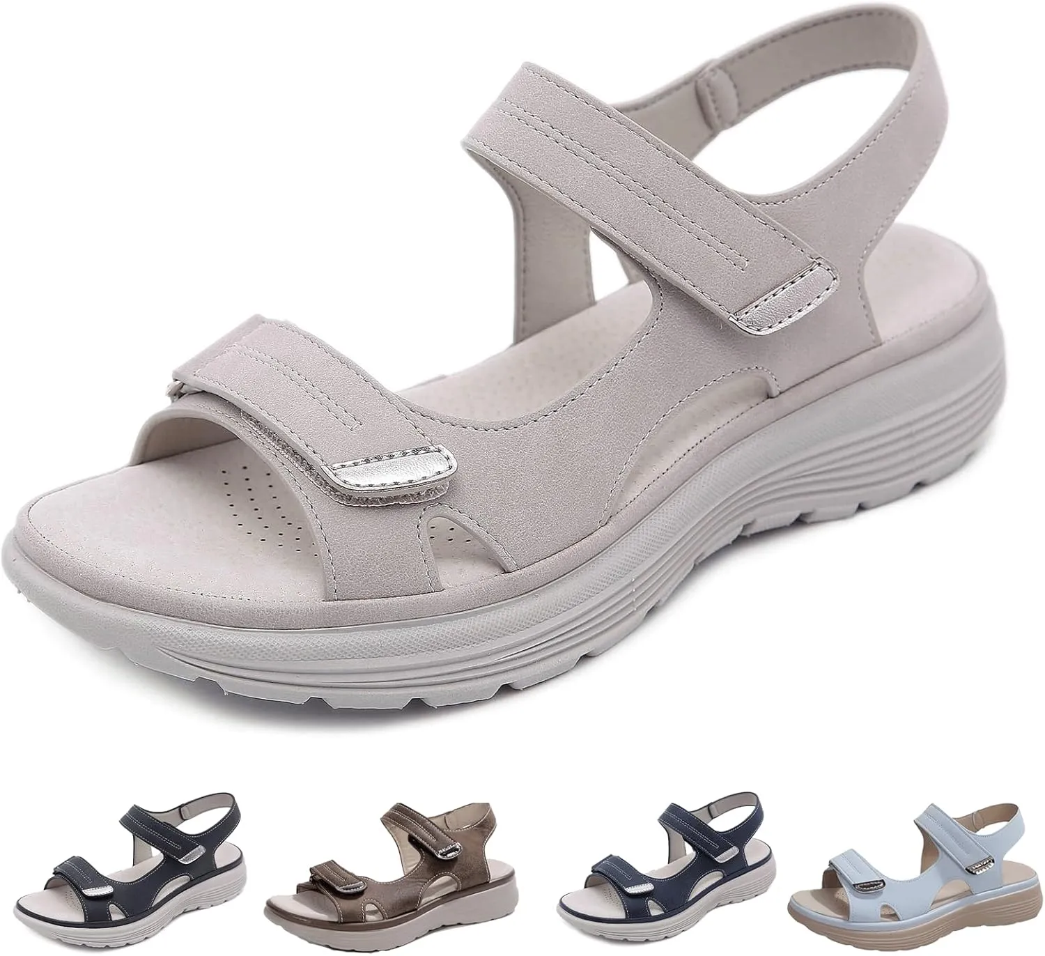 Hiking Sandals Women with Soft Cushion Foam Arch Support Wide Width Sport Sandals Outdoor Work Summer Shoes Ankle Buckle Orthopedic