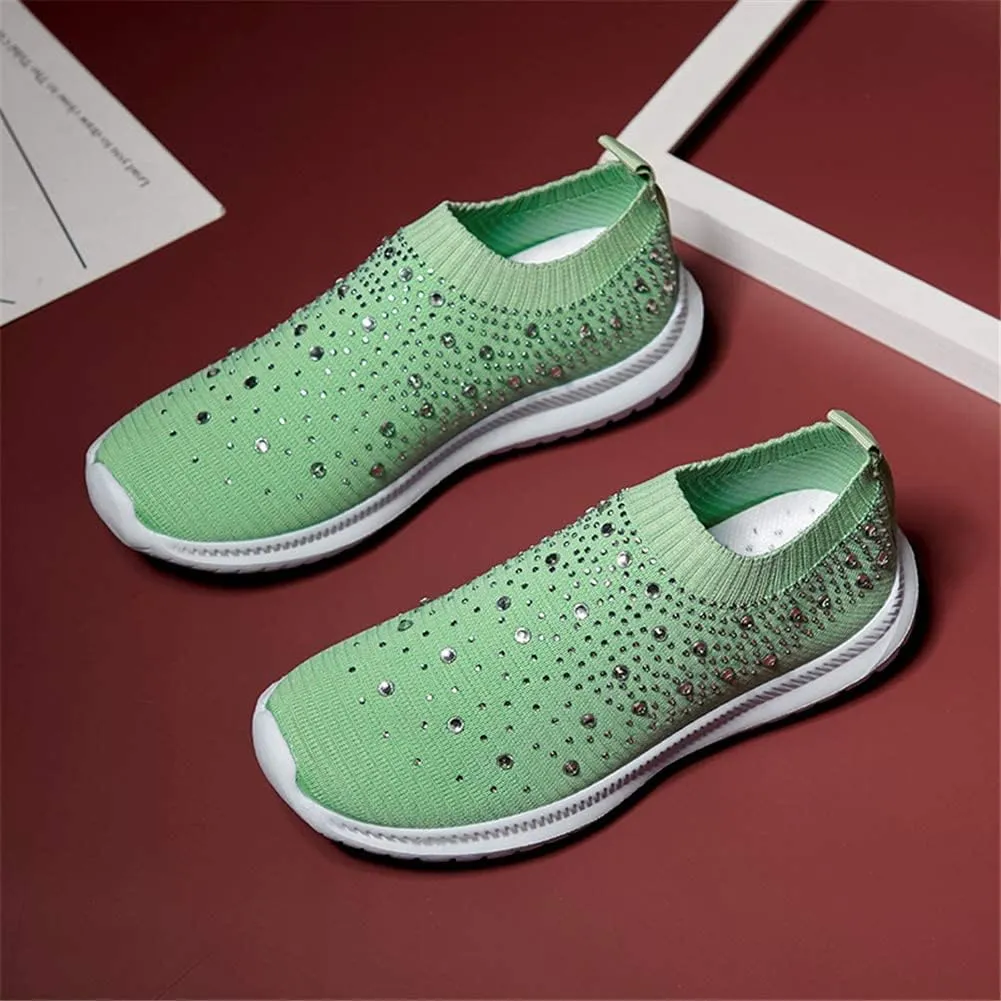HINDOLA Women's Mesh Walking Shoes Rhinestone Glitter Slip On Ballroom Jazz Latin Dance Sock Sneakers Casual Shoes