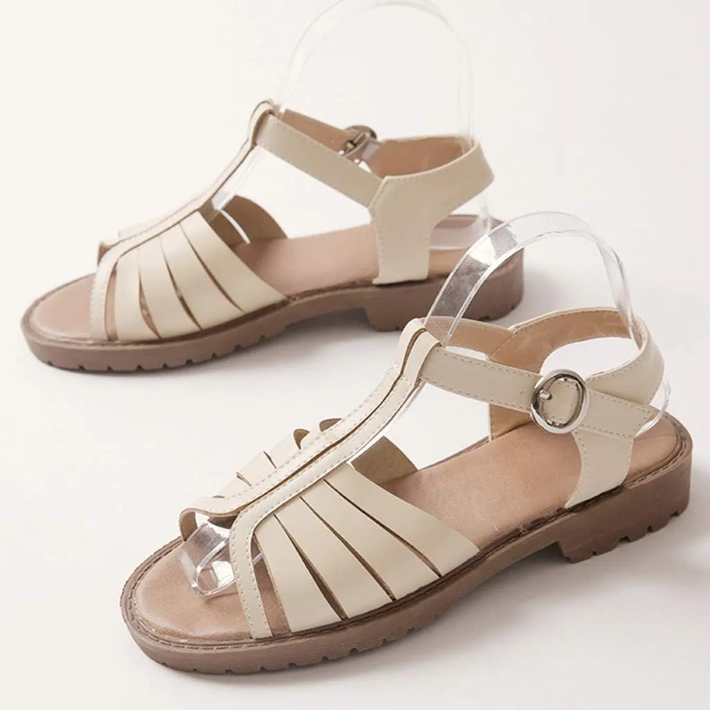 Hollow-Out Low-Heeled Sandals Summer New Casual Fashion Peep Toe Women Shoes