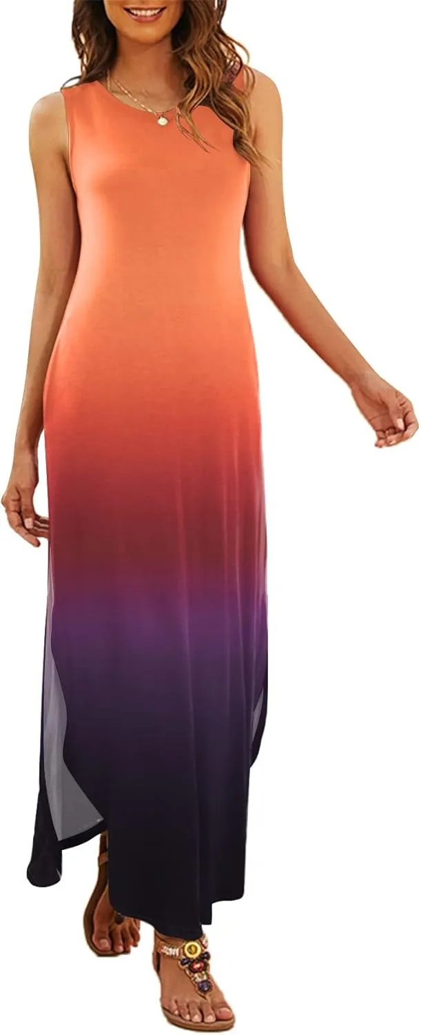 Hount Women's Casual Summer Sleeveless Dress Loose Split Maxi Dresses with Pockets
