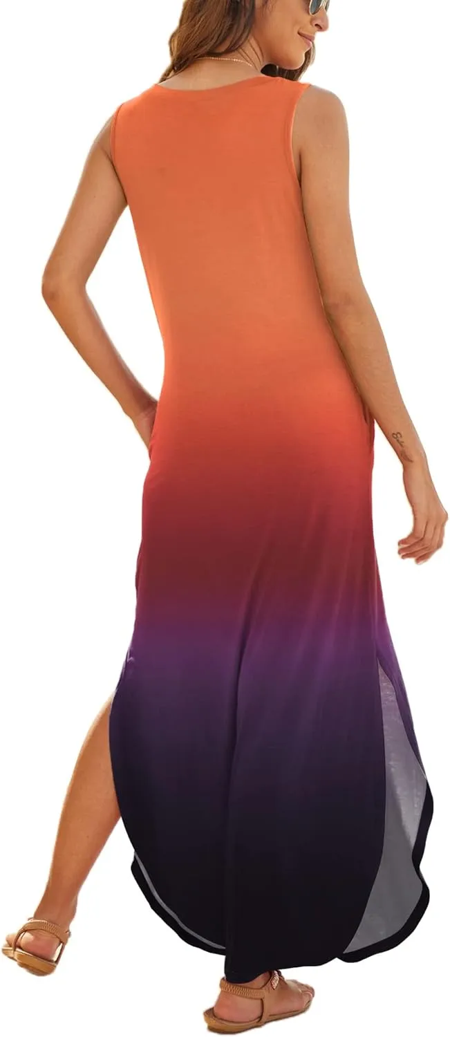 Hount Women's Casual Summer Sleeveless Dress Loose Split Maxi Dresses with Pockets
