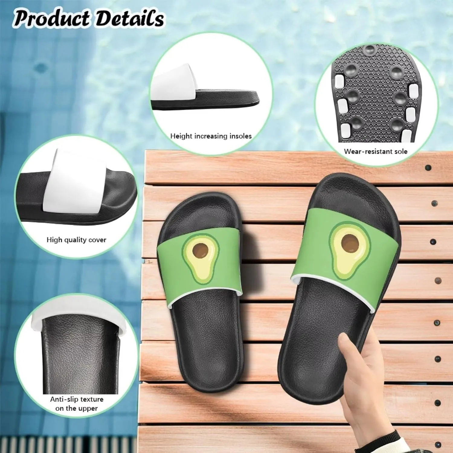 Howilath Fruit Print Slides for Girls Casual Summer Sandals Non-Slip Open Toe Pillow Slippers for Daily Walking Traveling