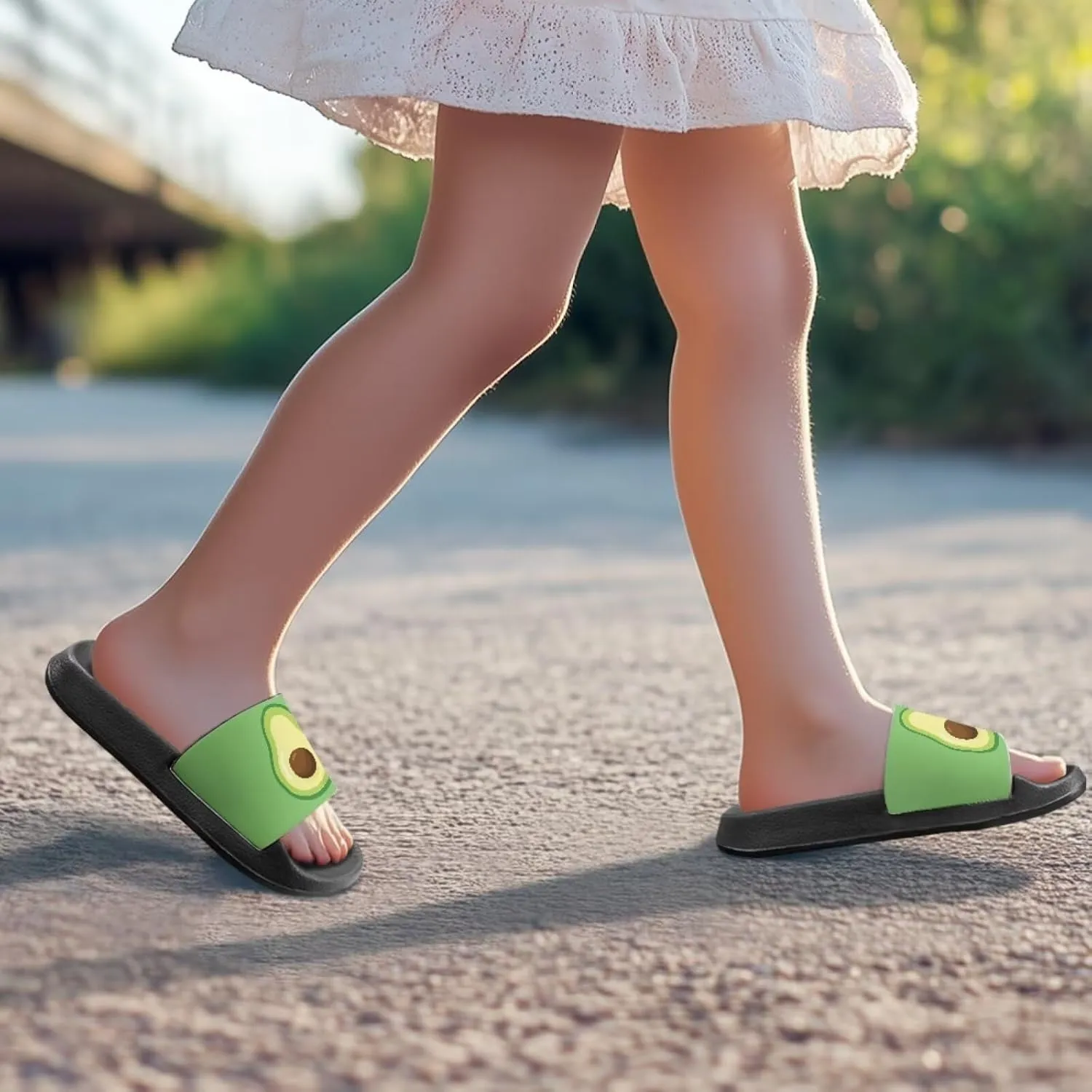 Howilath Fruit Print Slides for Girls Casual Summer Sandals Non-Slip Open Toe Pillow Slippers for Daily Walking Traveling