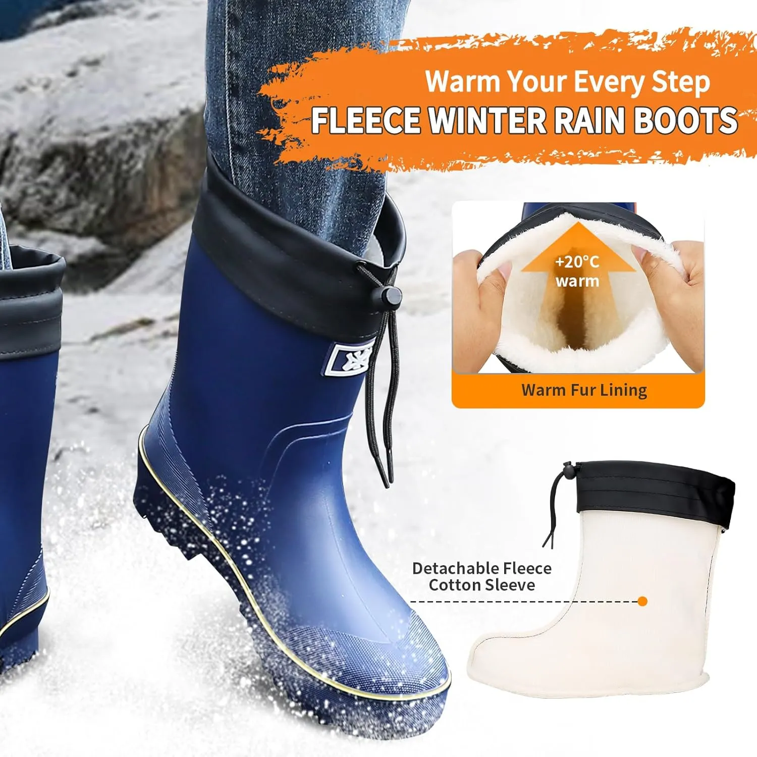 HSBDNZQ Rain Boots for Men, Waterproof Mens Rubber Boots with PVC Unique Design, Comfort Lightweight Work Mud Boots, Resistant Durable Slip Garden Boots for Farming Gardening Fishing