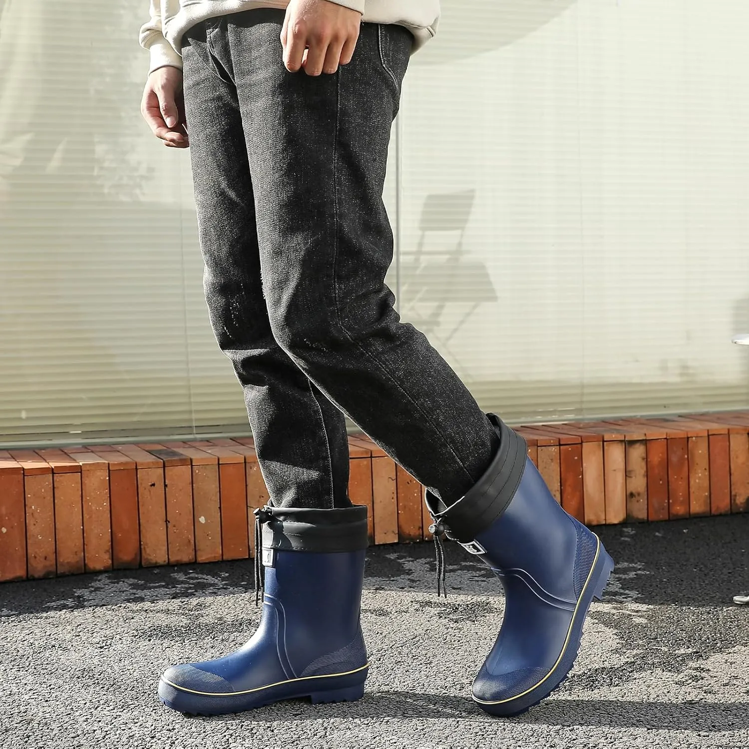 HSBDNZQ Rain Boots for Men, Waterproof Mens Rubber Boots with PVC Unique Design, Comfort Lightweight Work Mud Boots, Resistant Durable Slip Garden Boots for Farming Gardening Fishing