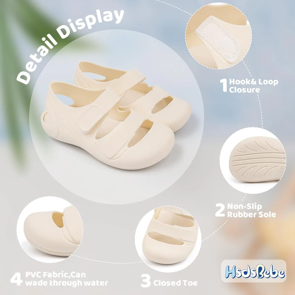 HsdsBebe Little Kids Beach Sandals Toddler Boys Girls Jelly Sandals Closed-Toe With Anti-Slip Rubber Sole Children Summer Outdoor Water Shoes