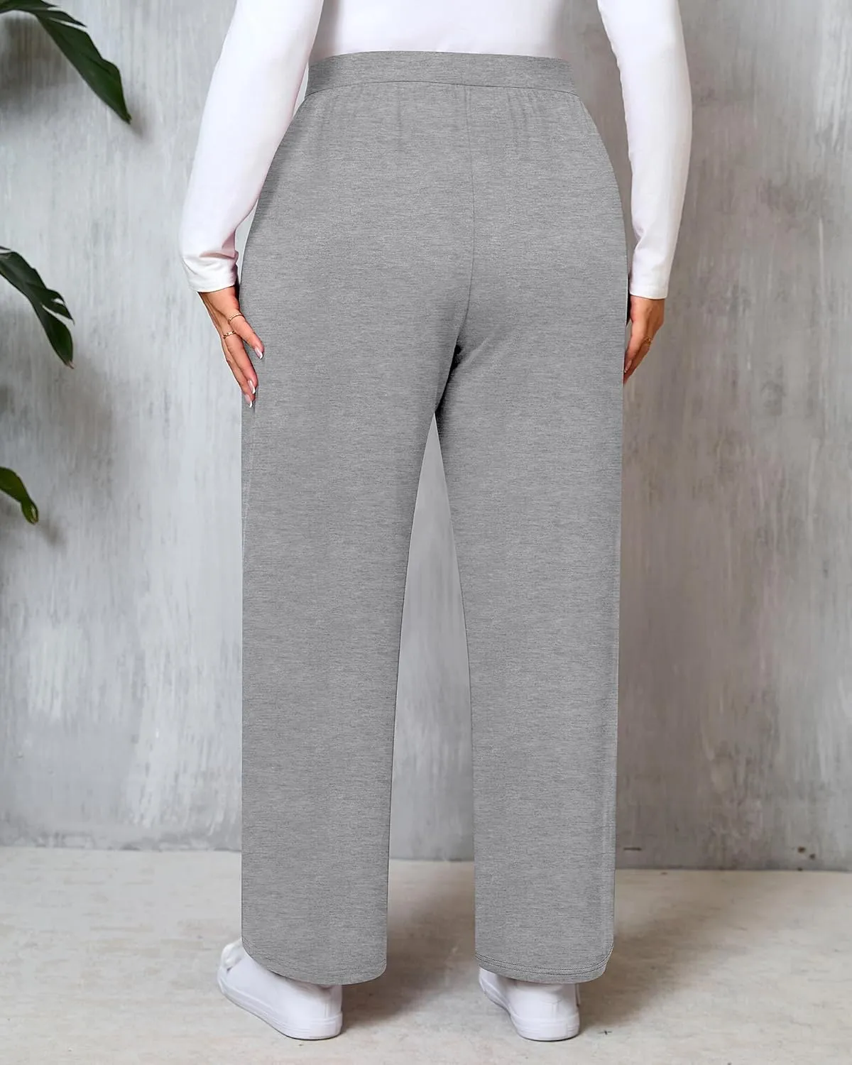 Huukeay 3 Pack Women's Plus Size Pants, High Waisted Wide Leg Pants Casual Pajamas Pants Loose Yoga Sweatpants with Pockets