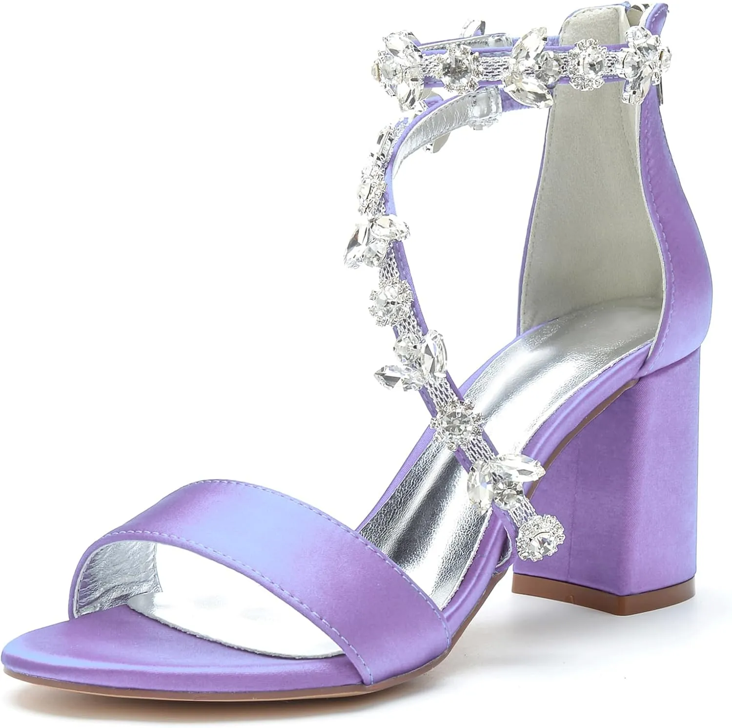 Hyinlays Women's Open Toe Block Heel Sandals Chunky Crystal Wedding Dress Shoes Ankle Strap Prom Party Pump Sandals