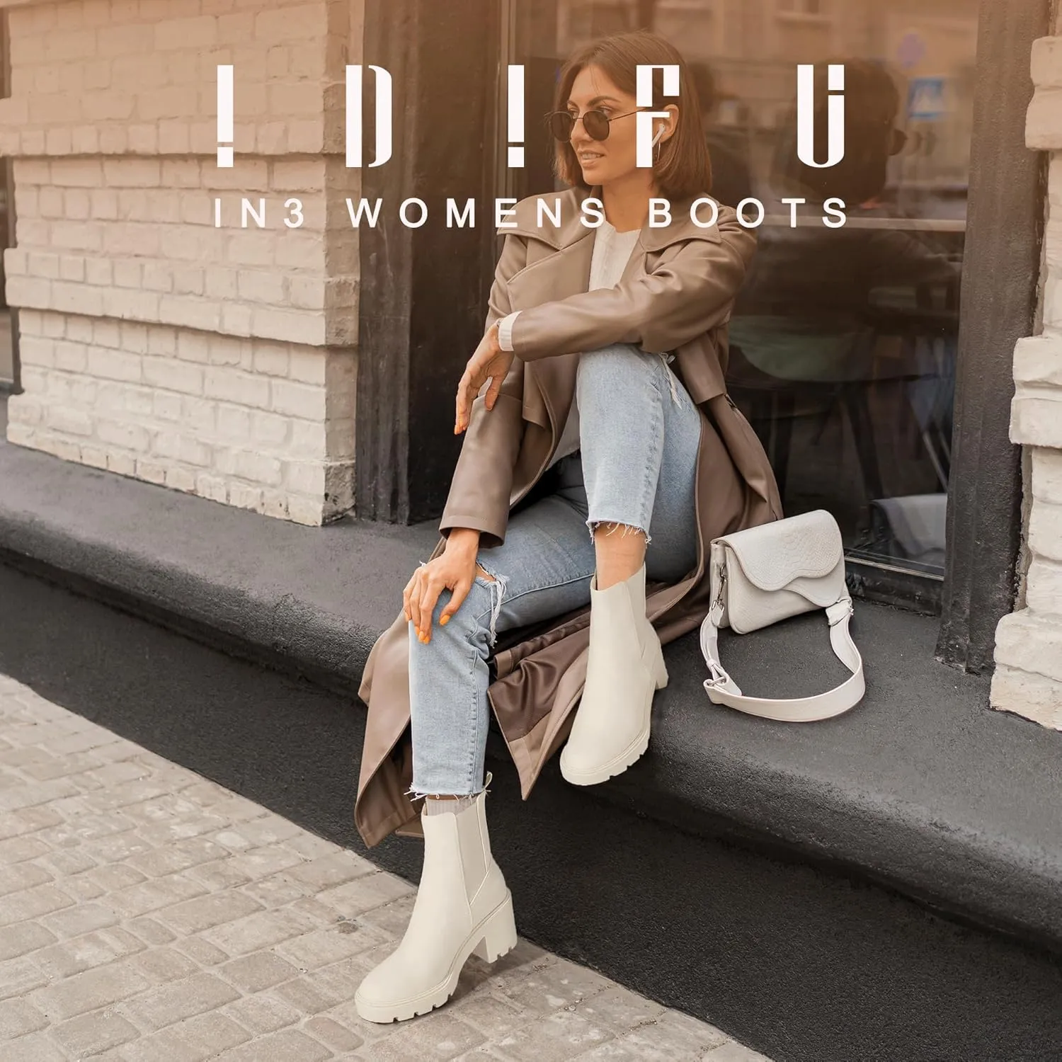IDIFU IN3 Chelsea Boots Women Slip on Chunky High Heel Ankle Boots Waterproof Formal Casual Cute Dress Booties Comfortable Fashion Dressy Elastic Platform Fall Lug Sole Heeled Boots