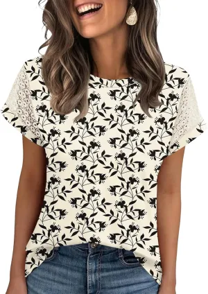 Ivicoer Womens Tops Lace Short Sleeve Blouses Dressy Casual Summer Tshirts Business Outfits