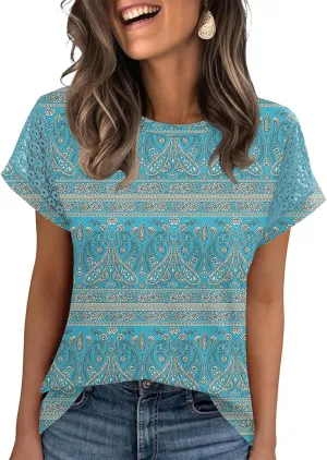 Ivicoer Womens Tops Lace Short Sleeve Blouses Dressy Casual Summer Tshirts Business Outfits