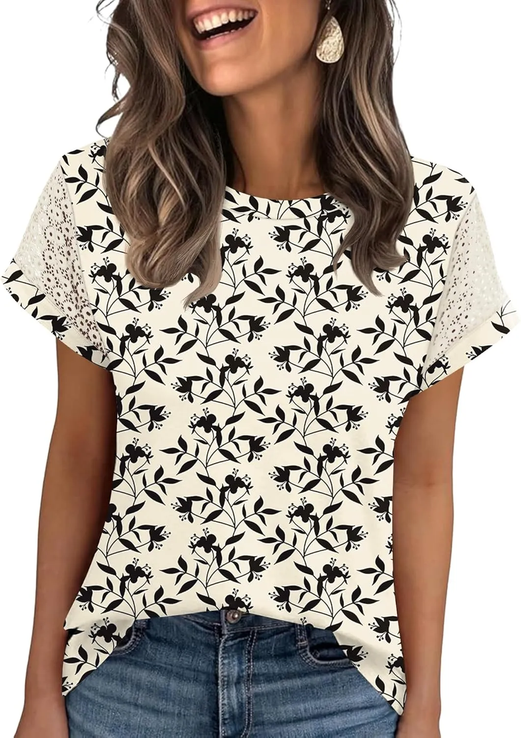 Ivicoer Womens Tops Lace Short Sleeve Blouses Dressy Casual Summer Tshirts Business Outfits