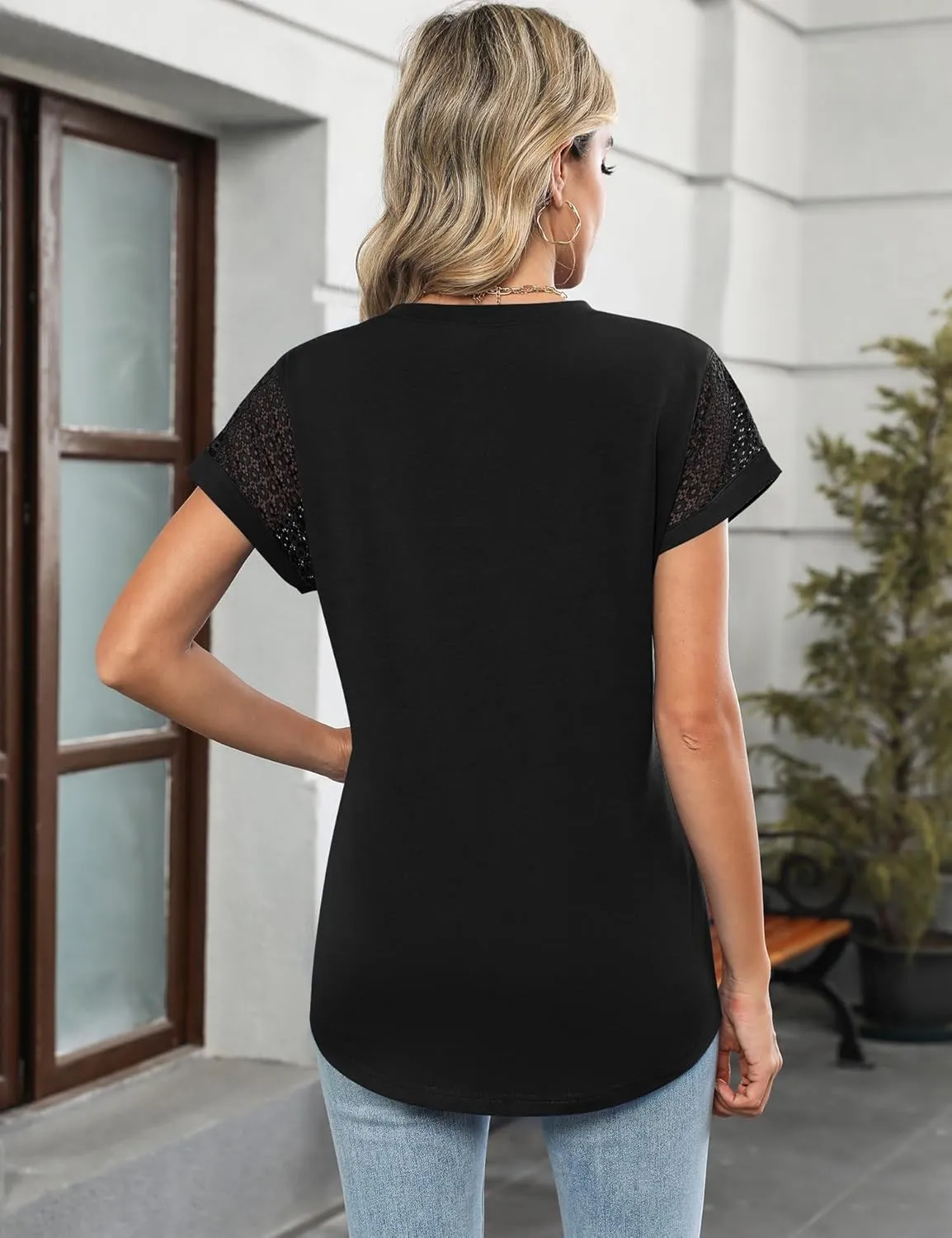 Ivicoer Womens Tops Lace Short Sleeve Blouses Dressy Casual Summer Tshirts Business Outfits