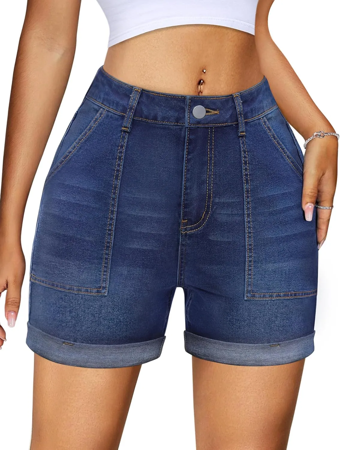 IWD Jean Shorts for Women High Waisted Stretchy Casual Denim Shorts Ripped Frayed Hem Summer Trendy Jorts