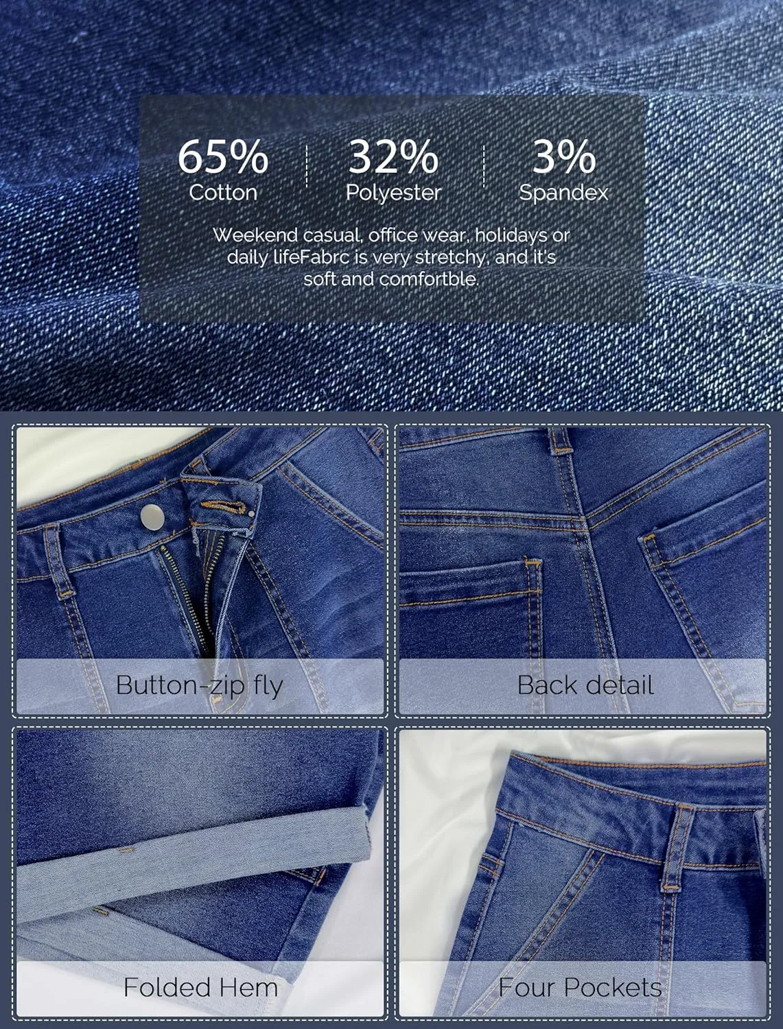 IWD Jean Shorts for Women High Waisted Stretchy Casual Denim Shorts Ripped Frayed Hem Summer Trendy Jorts