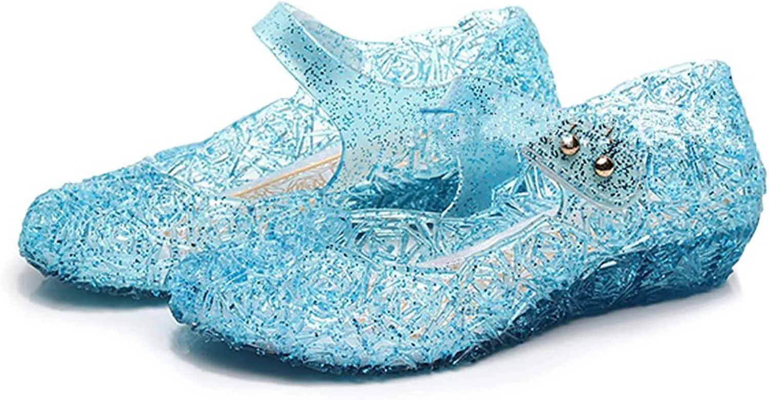 Jelly Sandals for Girls Kids Princess Glitter Mary Jane Shoes Summer Casual Wedding Dance Party Wedge Dress Sandal