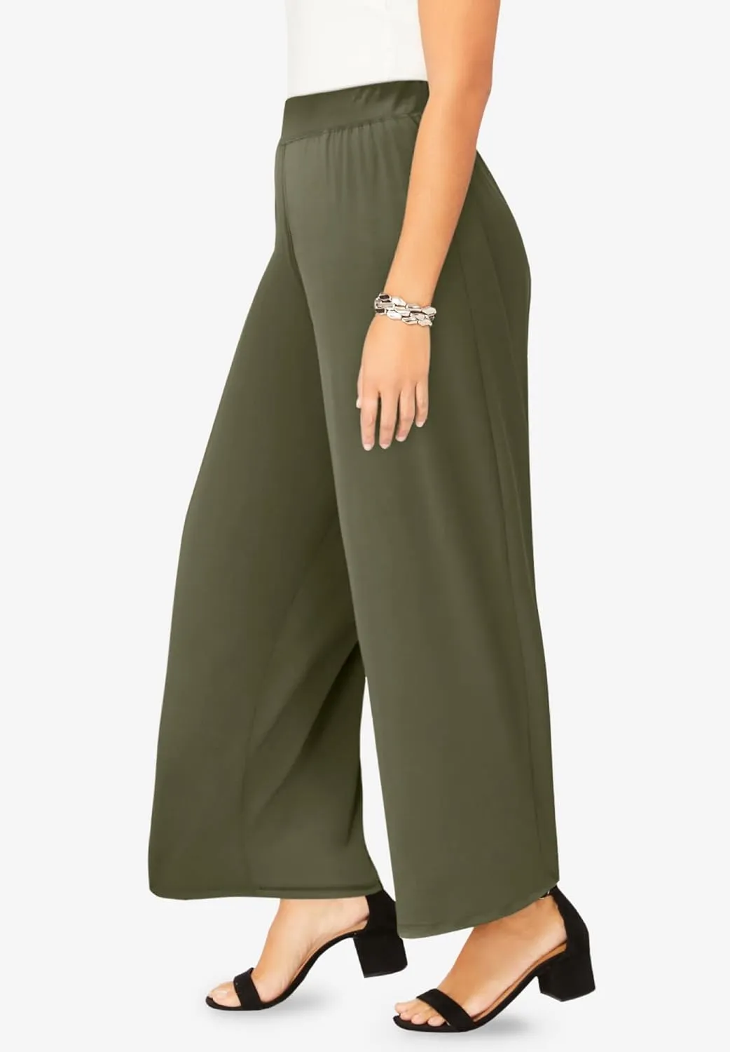 Jessica London Women's Plus Size Knit Palazzo Pant Wide Leg Stretch Dress Pants