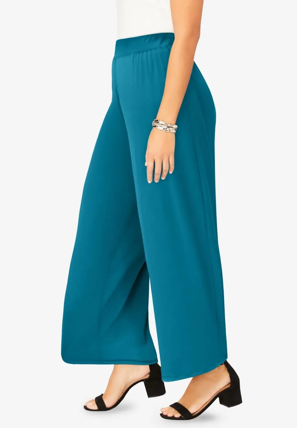 Jessica London Women's Plus Size Knit Palazzo Pant Wide Leg Stretch Dress Pants