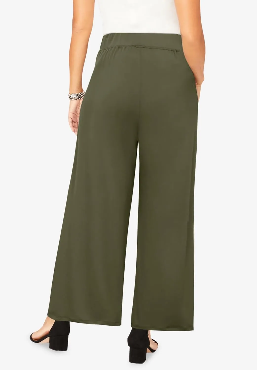 Jessica London Women's Plus Size Knit Palazzo Pant Wide Leg Stretch Dress Pants