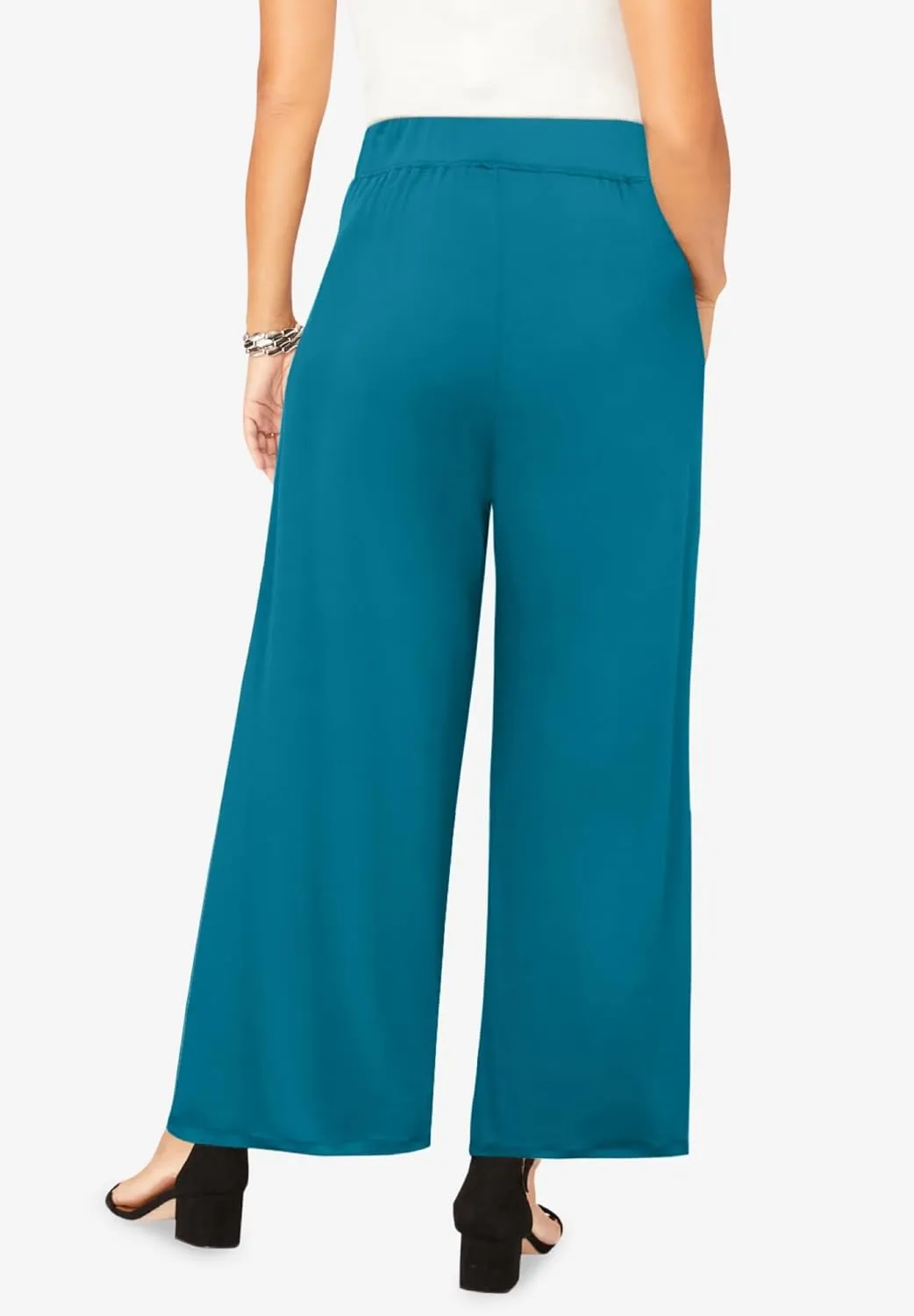 Jessica London Women's Plus Size Knit Palazzo Pant Wide Leg Stretch Dress Pants