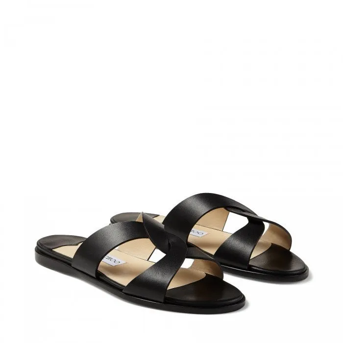 JIMMY CHOO ATIA LEATHER FLAT SLIDES
