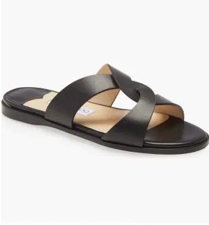 JIMMY CHOO ATIA LEATHER FLAT SLIDES